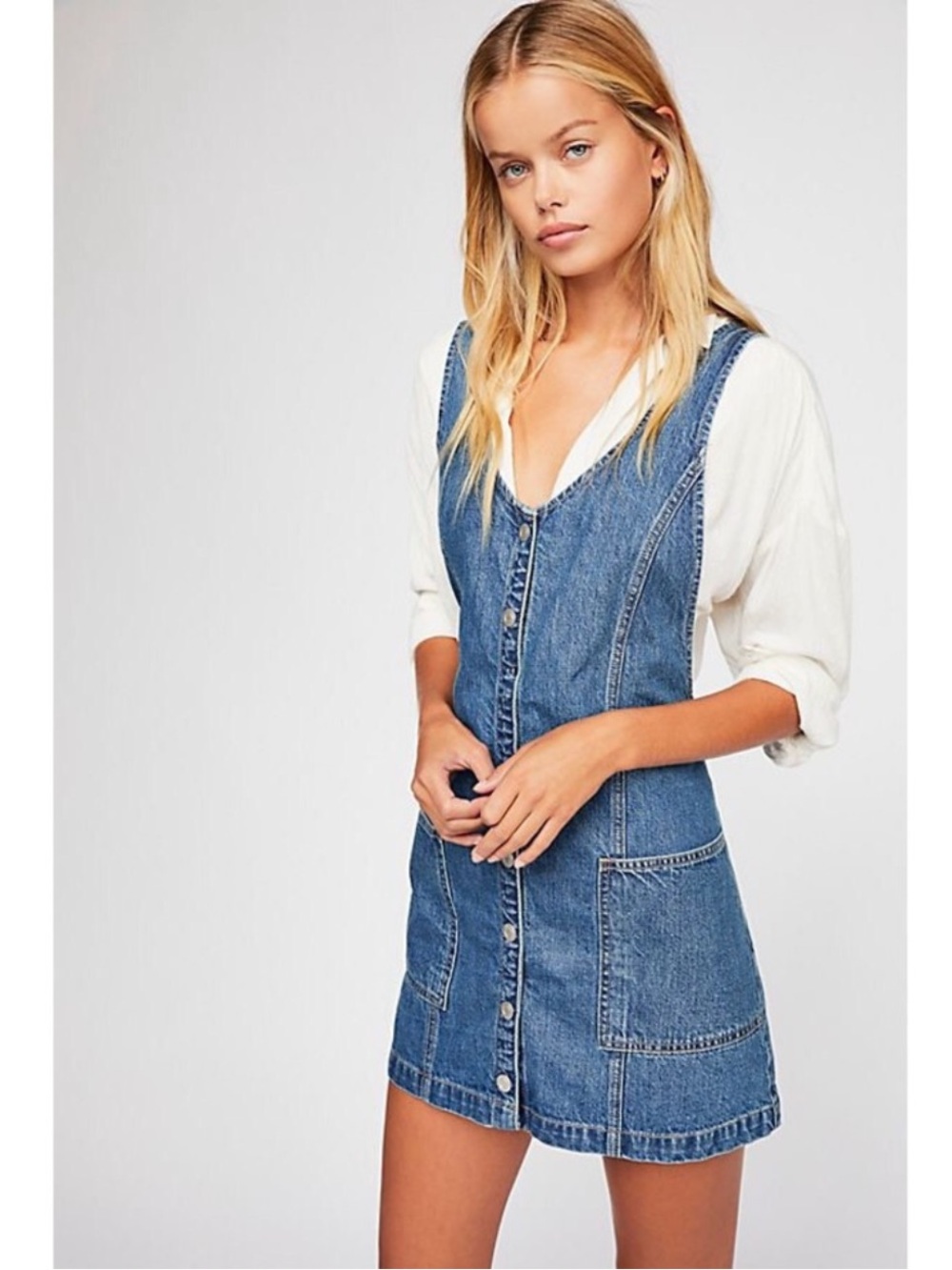 Free People Pearl Denim Jumper Dress Size 2 Blue